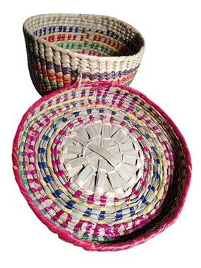 Lidded Round Hand Woven Water Hyacinth Seagrass Straw Basket